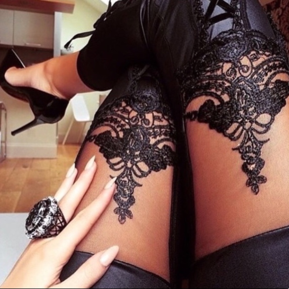 Sexy Stitching Lace Stretch Vegan Leather Leggings
